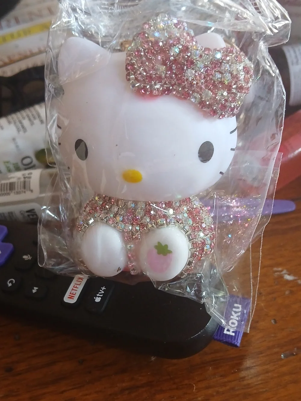 Hello Kitty Style White & Pink Rhinestone Keychain Or Bag Charm New